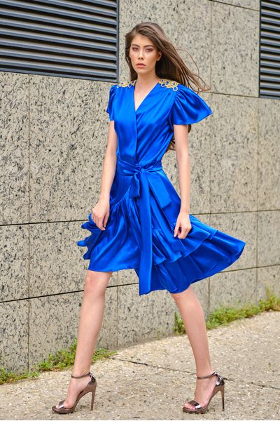 Rochie din satin Amazing Blue Royal Day