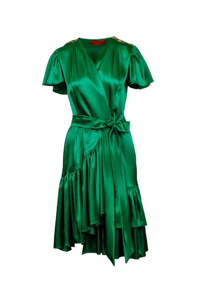 Rochie din satin Impressive Green Royal Day
