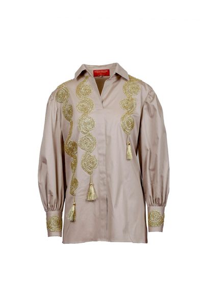 Cămașă din bumbac lungă Beige Calushar