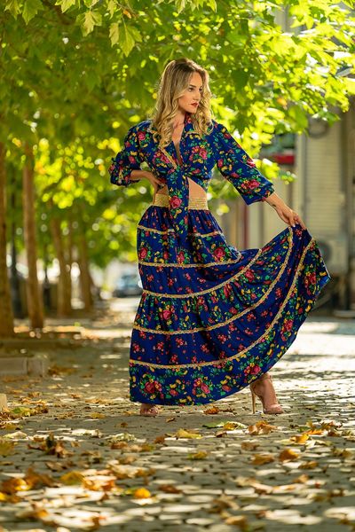 Fustă din vâscoză Electric Blue Urban Gitana